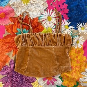 Urban Outfitters - Velvet Ruched Crop Top (Brown) - XS